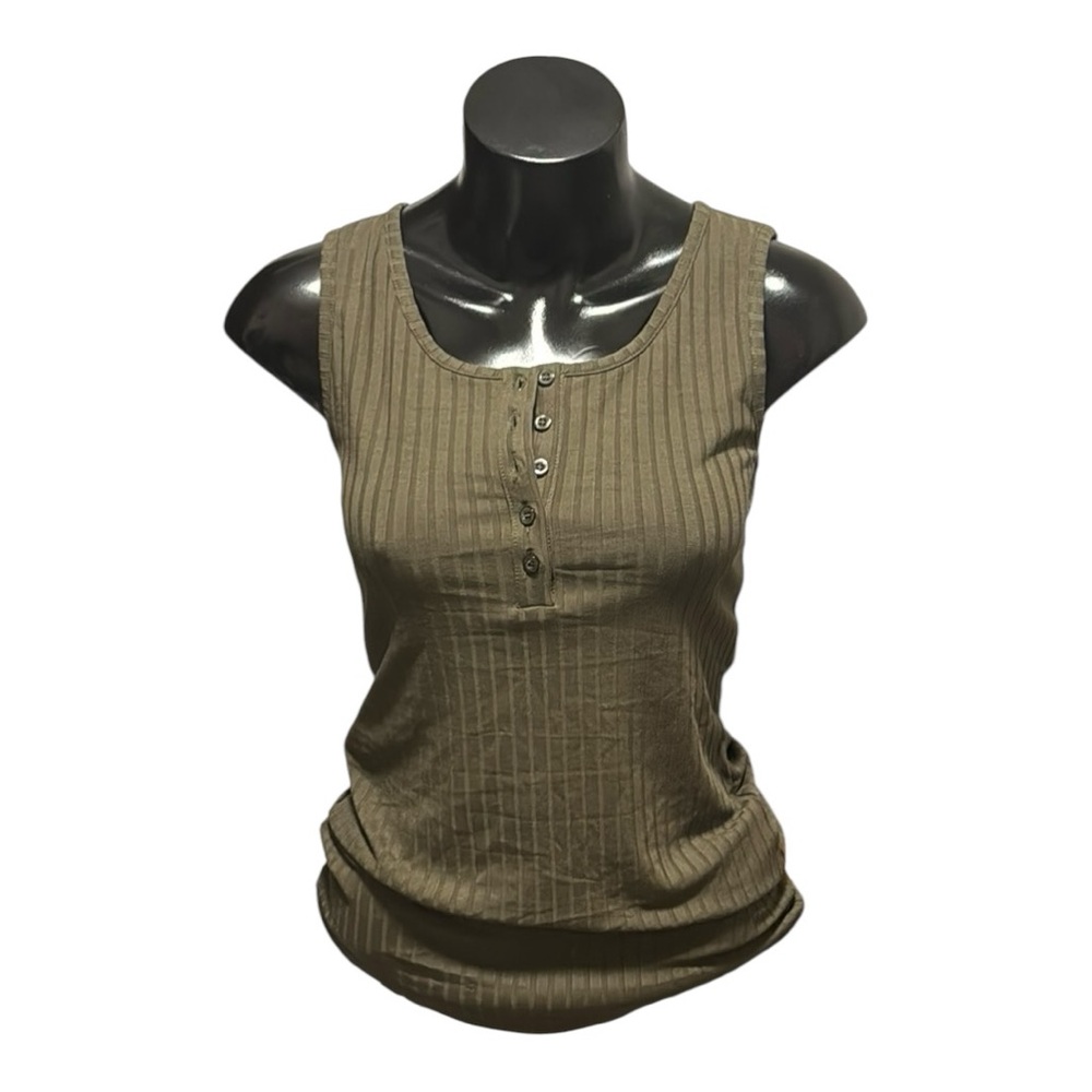 NWT | Half Button Ribbed Tank Top | Kaffe | Army Green | Ladies Small